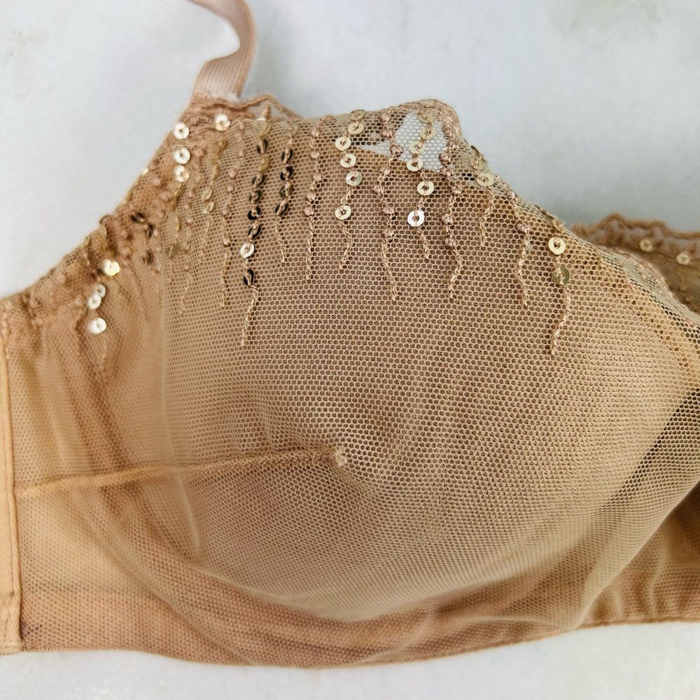 Soma 79984 Tan/Nude Lace Sequin Mesh Overlay Lightly Lined Bra,  32C - Picture 8 of 16